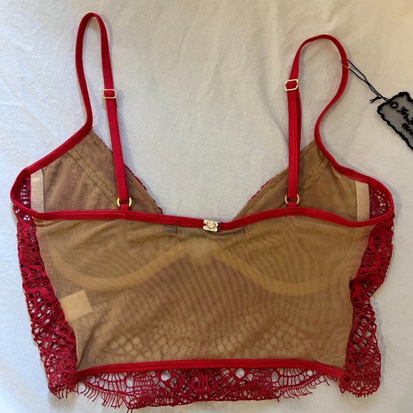 NWT For Love and Lemons Skivvies Bat Your Lashes Bra, Red, Size Small - Picture 5 of 11